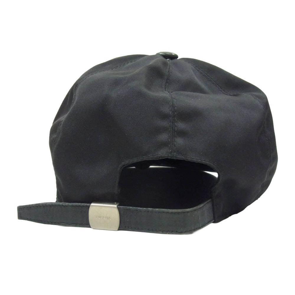 PRADA プラダ ロゴ レザー 切替 キャップ ブラック系【中古】