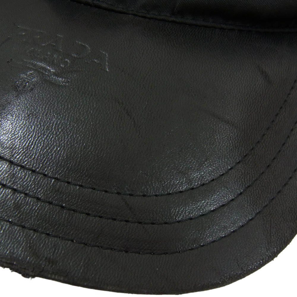 PRADA プラダ ロゴ レザー 切替 キャップ ブラック系【中古】