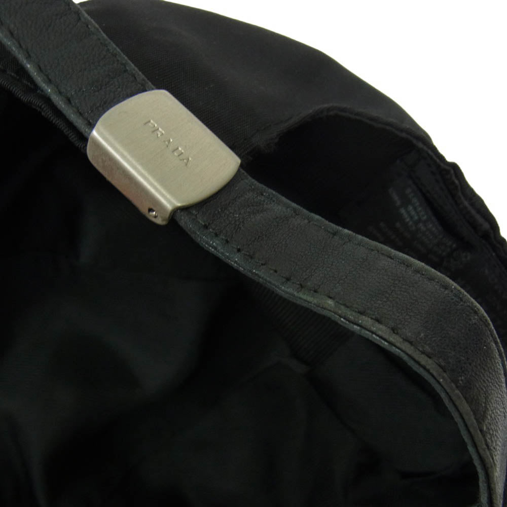 PRADA プラダ ロゴ レザー 切替 キャップ ブラック系【中古】