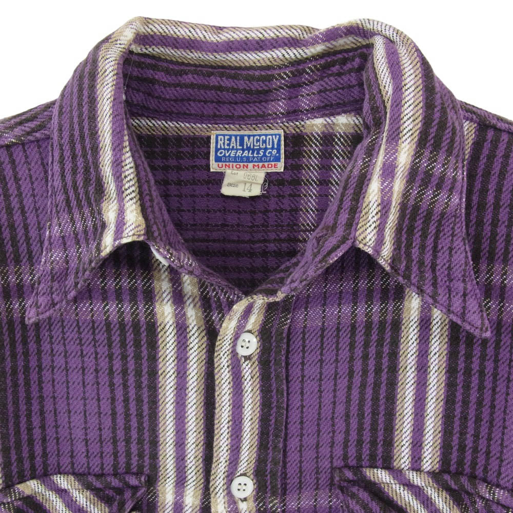 The REAL McCOY'S ザリアルマッコイズ 8HOUR UNION LOT966L チェック ヘビーフランネル 長袖 ワークシャツ パープル系 14【中古】