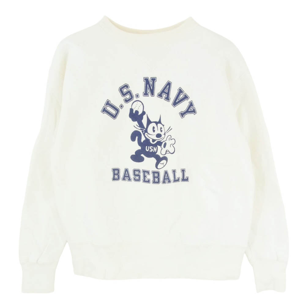 The REAL McCOY'S ザリアルマッコイズ U.S.NAVY FELIX フィリックス・ザ・キャット 前V スウェット トレーナー オフホワイト系 S【中古】