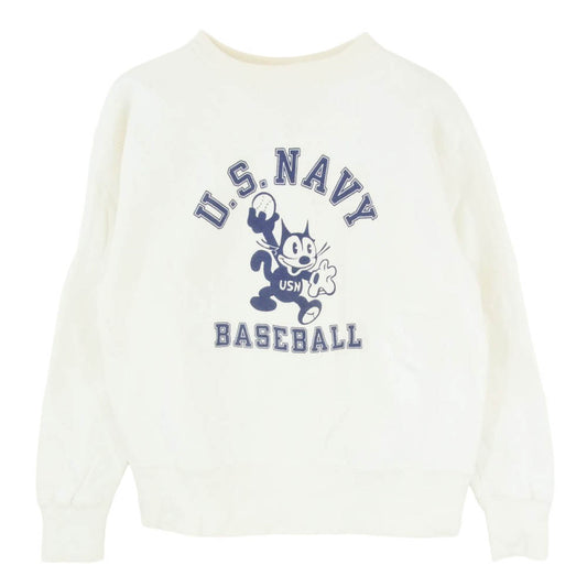 The REAL McCOY'S ザリアルマッコイズ U.S.NAVY FELIX フィリックス・ザ・キャット 前V スウェット トレーナー オフホワイト系 S【中古】