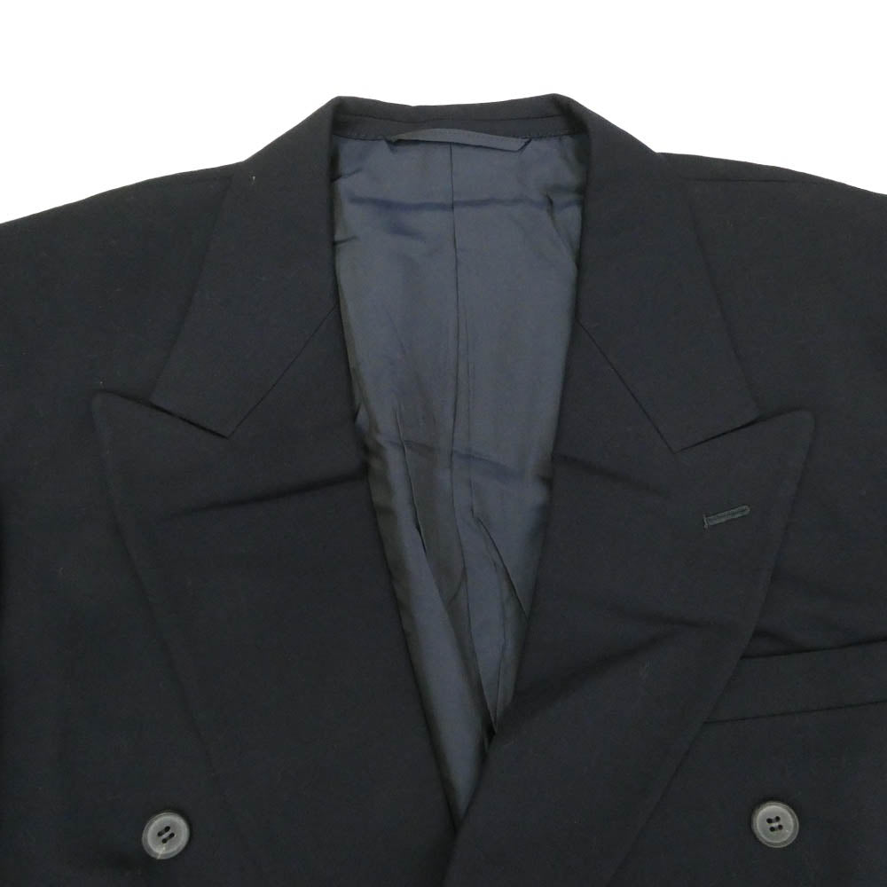 renoma レノマ 肩パット入り ウール ダブルスーツ スラックス セットアップ ダークネイビー系 50【中古】