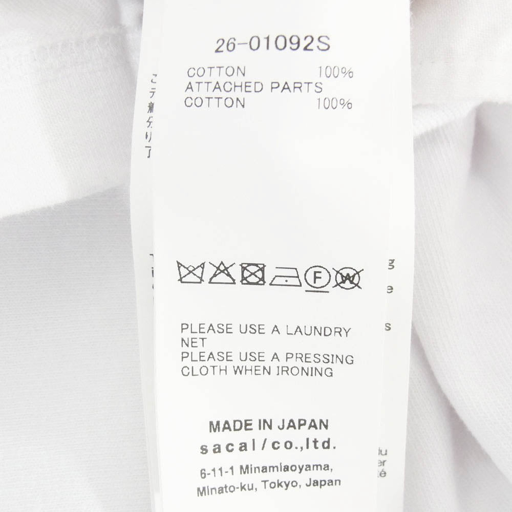 Sacai サカイ Carhartt カーハート 26SS 26-01092S × Carhartt WIP Cotton Jersey T-Shirt カーハート コットン ジャージー Tシャツ 半袖 カットソー ホワイト系 2【中古】