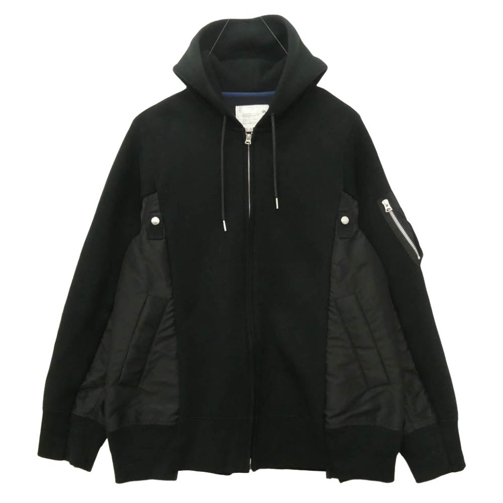 Sacai サカイ SCM-219 Sponge Sweat Nylon Twill Hoodie スポンジ スウェット ナイロン ツイル ジップアップ パーカー ブラック系 3【中古】
