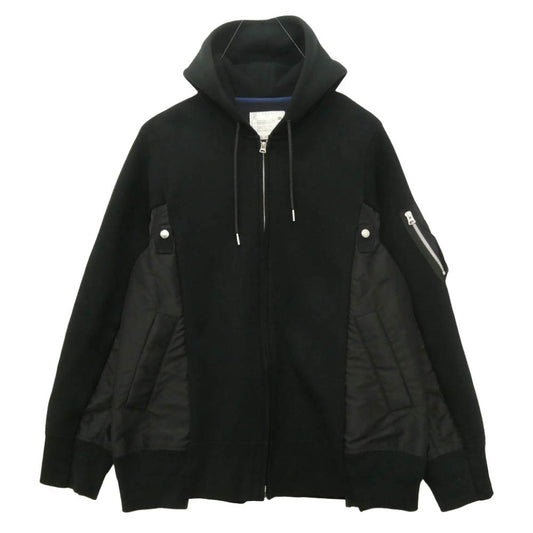 Sacai サカイ SCM-219 Sponge Sweat Nylon Twill Hoodie スポンジ スウェット ナイロン ツイル ジップアップ パーカー ブラック系 3【中古】