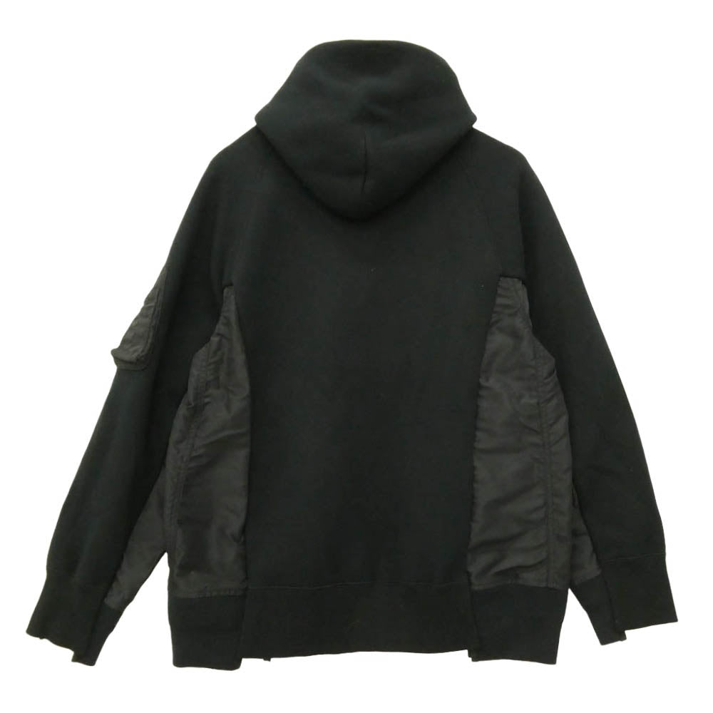 Sacai サカイ SCM-219 Sponge Sweat Nylon Twill Hoodie スポンジ スウェット ナイロン ツイル ジップアップ パーカー ブラック系 3【中古】