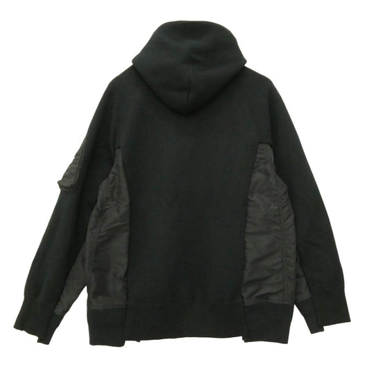 Sacai サカイ SCM-219 Sponge Sweat Nylon Twill Hoodie スポンジ スウェット ナイロン ツイル ジップアップ パーカー ブラック系 3【中古】
