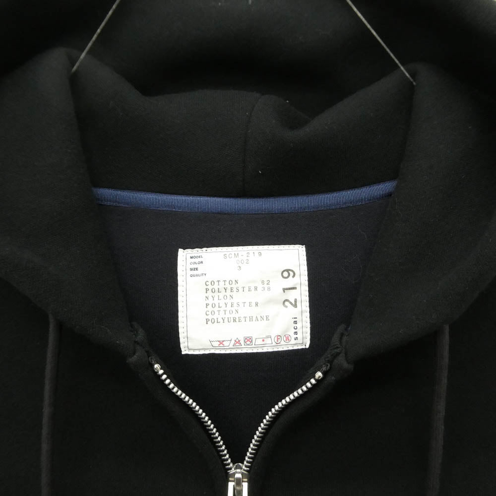Sacai サカイ SCM-219 Sponge Sweat Nylon Twill Hoodie スポンジ スウェット ナイロン ツイル ジップアップ パーカー ブラック系 3【中古】