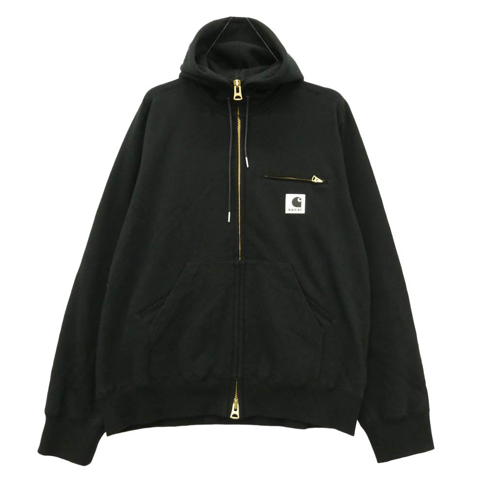 Sacai サカイ Carhartt カーハート 26SS 26-01091S x Carhartt WIP Cotton Jersey Hoodie カーハート コットン ジャージー フーディー ジップアップ パーカー ブラック系 3【中古】