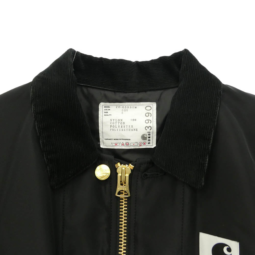 Sacai サカイ Carhartt カーハート 26SS 26-03990M x Carhartt WIP Nylon Twill Duck Blouson カーハート ナイロン ツイル ダック ブルゾン ジャケット ブラック系 3【中古】