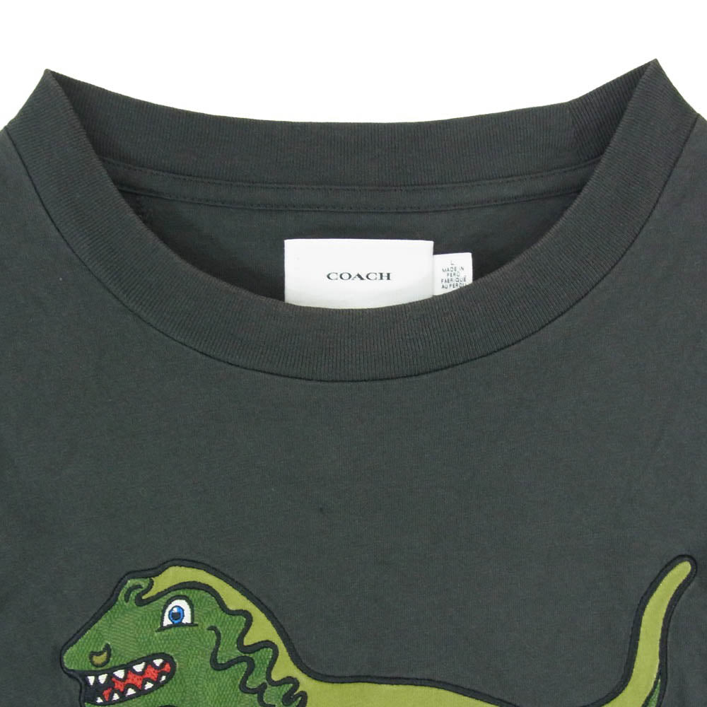 COACH コーチ 26AW CZ484 Rexy Relaxed Fit T-Shirt in Organic Cotton レキシーリラックスドフィット オーガニックコットン 恐竜刺繍 半袖Tシャツ チャコール系 L【中古】