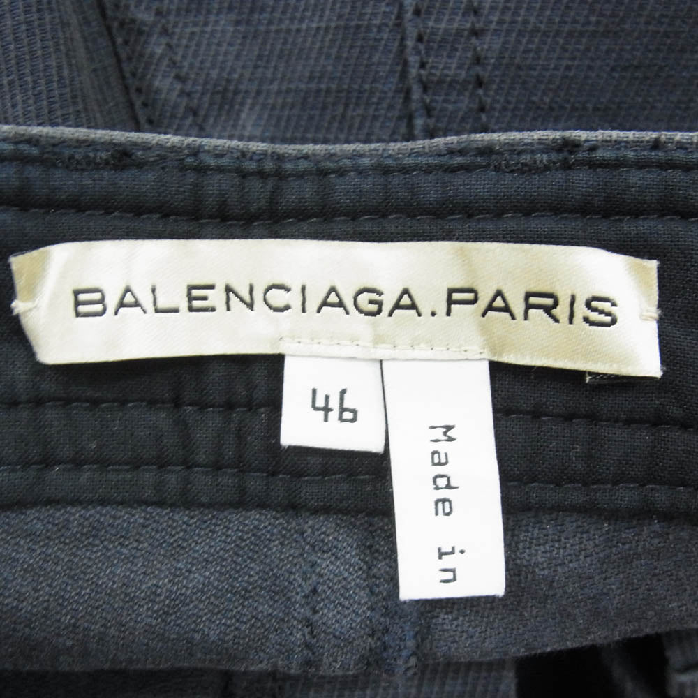 BALENCIAGA バレンシアガ 116899 TF404 ニコラ期 00s アーカイブ 三喜商事タグ パネルコットン ストレートパンツ ネイビー系【中古】
