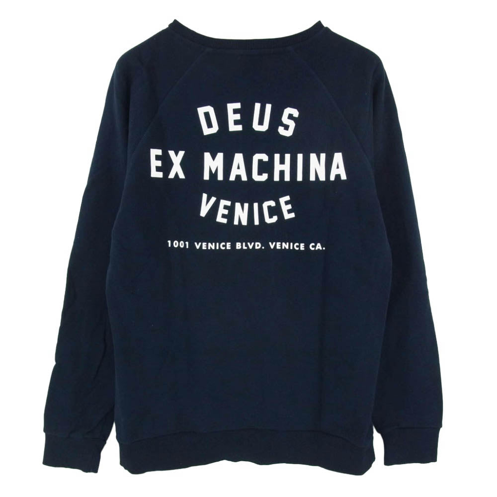 デウス エクス マキナ T-DMQ48259D ロゴ バックプリント 裏起毛 長袖 スウェット トレーナー ネイビー ネイビー系 M【美品】【中古】