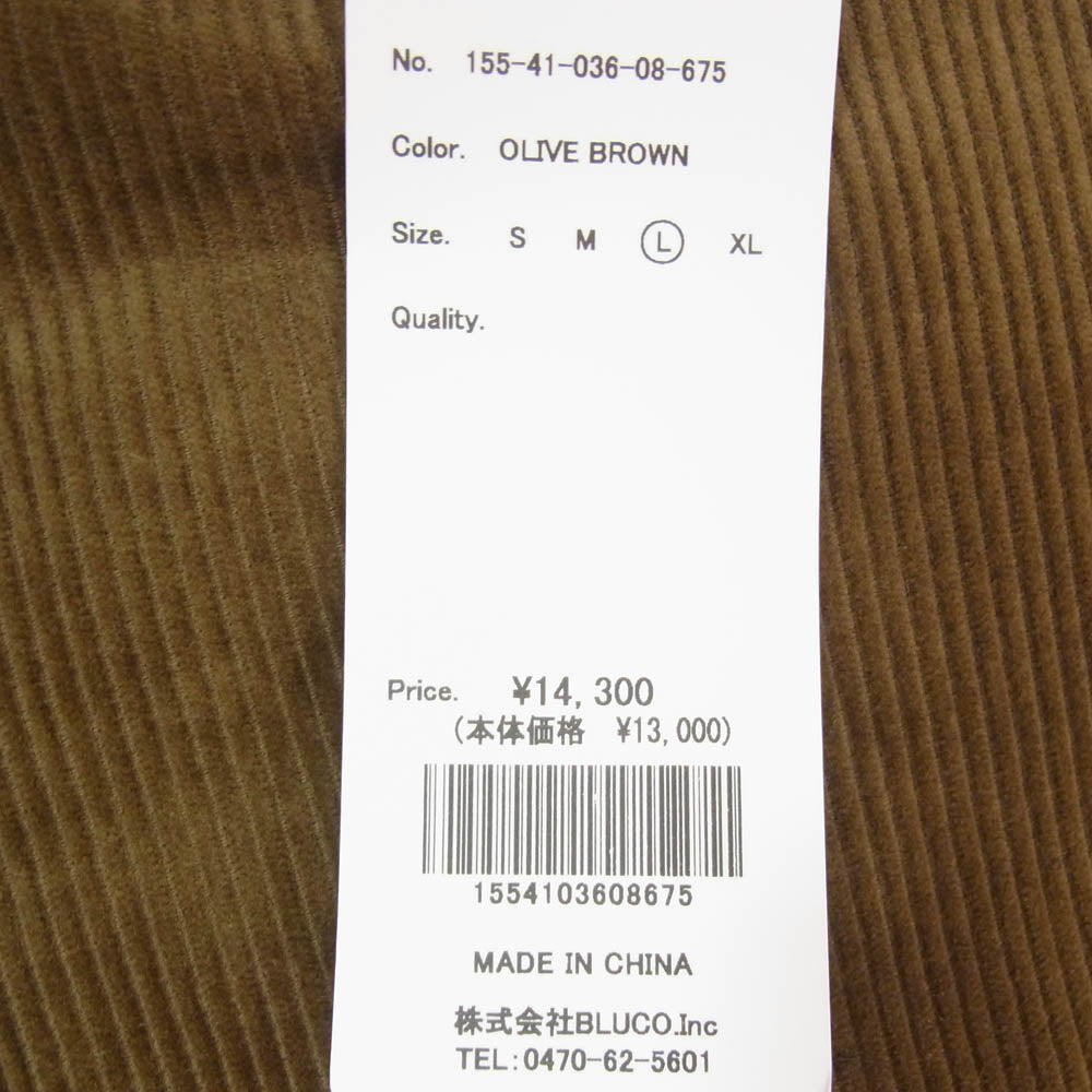 BLUCO WORK GARMENT ブルコ 155-41-036 CORDUROY WORK PANTS コーデュロイ ワーク パンツ カーキ系 L【美品】【中古】