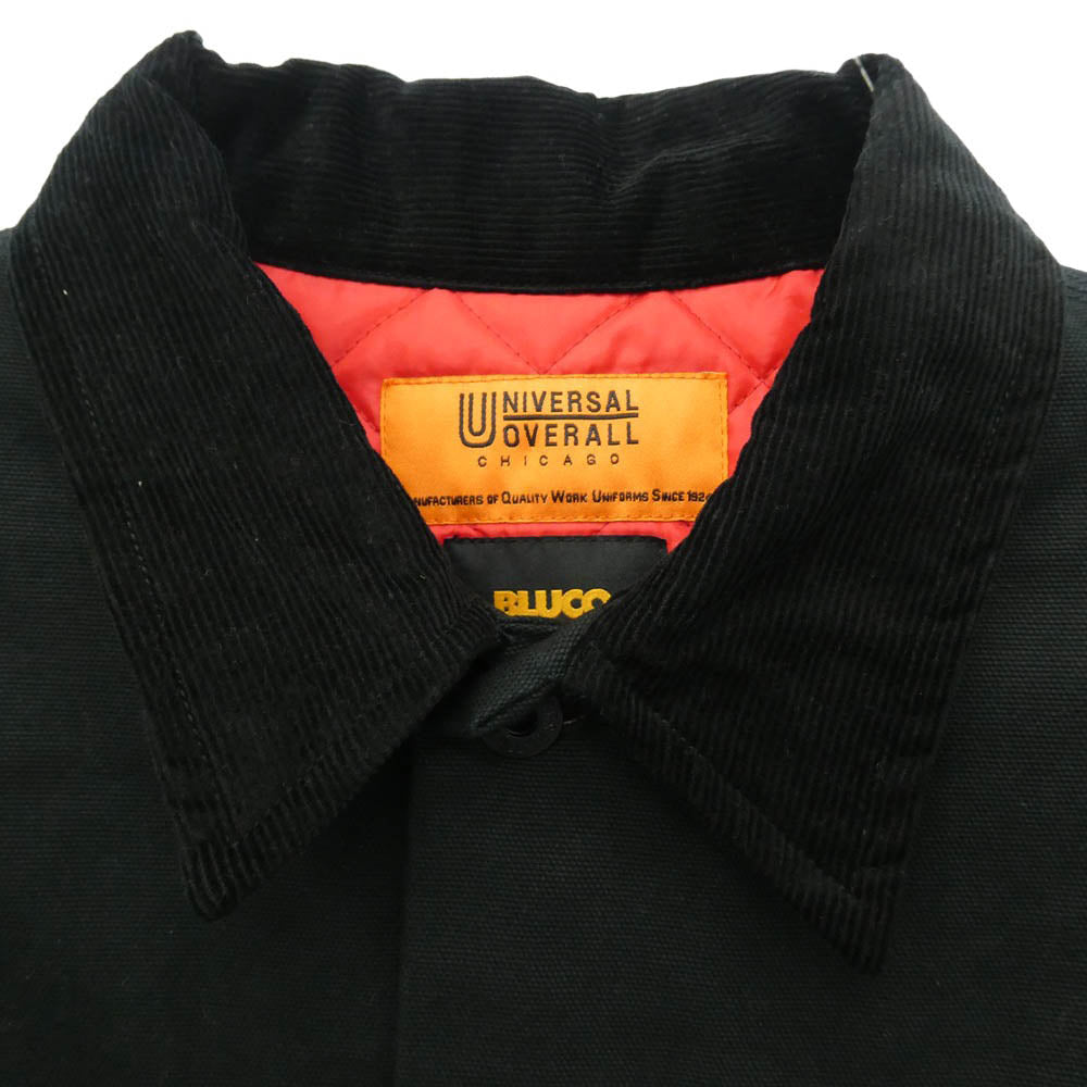 BLUCO WORK GARMENT ブルコ U2513401BU × UNIVERSAL OVERALL WORKER'S WINTER COVERALL 襟コーデュロイ 裏地キルティング カバーオール ジャケット ブラック系 L【中古】