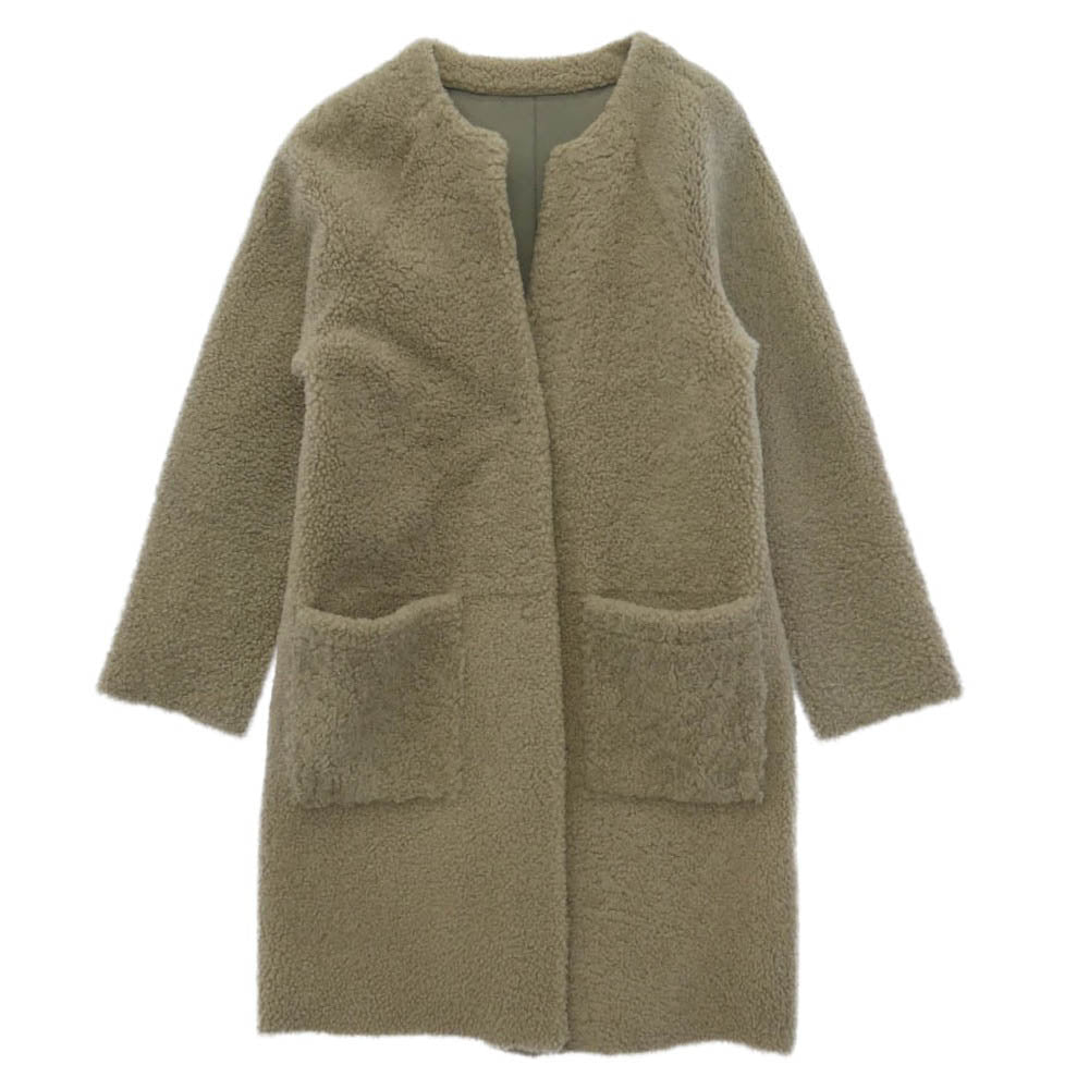 UNITED ARROWS ユナイテッドアローズ 1525-199-3045 総リアルムートン ノーカラー コート ベージュ系 表記サイズなし【美品】【中古】