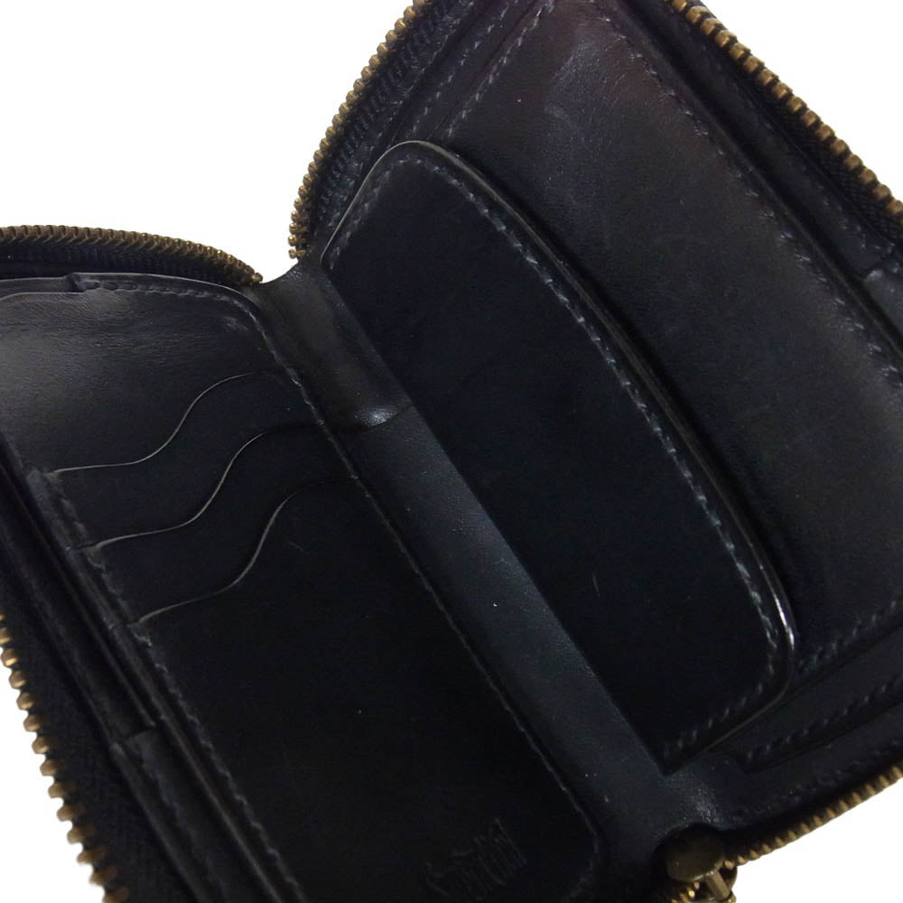 トロフィークロージング キルティングステッチ ラウントジップ レザー ショートウォレット 財布 ブラック系【中古】