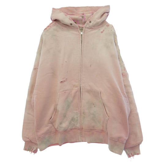 モノノケメイド MT-MK8-0000-012 DOUBLE FC ZIP HOODIE ダメージ加工 ダブルフェイス ジップアップ フーディー パーカー ピンク系 XL【極上美品】【中古】