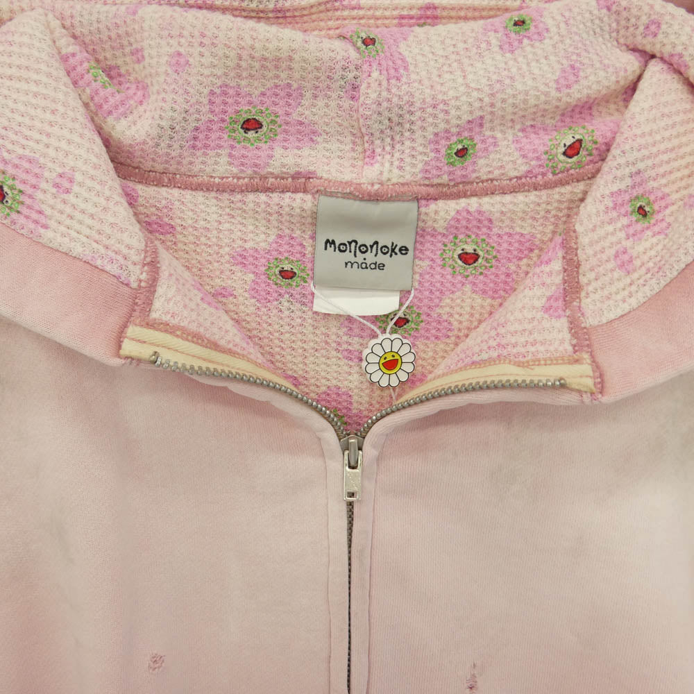 モノノケメイド MT-MK8-0000-012 DOUBLE FC ZIP HOODIE ダメージ加工 ダブルフェイス ジップアップ フーディー パーカー ピンク系 XL【極上美品】【中古】