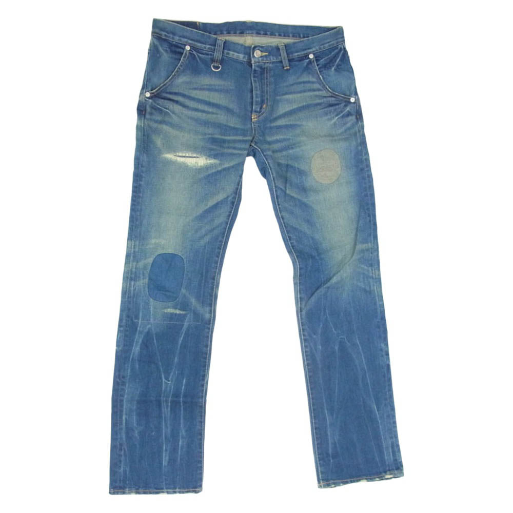 SOPHNET. ソフネット SOPH-123091 SLIM-STRAIGHT STRETCH DENIM JEANS PATCHED DAMAGE ダメージ&リペア加工 シンチバック スリムストレート ストレッチ ジーンズ デニムパンツ インディゴブルー系 M【中古】