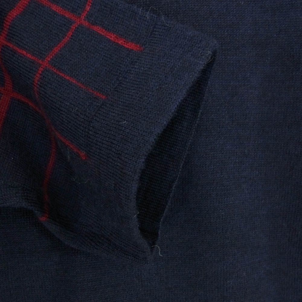 SOPHNET. ソフネット SOPH-34058 袖スパイダーチェック クルーネック ハイゲージウール ニット ネイビー系 M【美品】【中古】