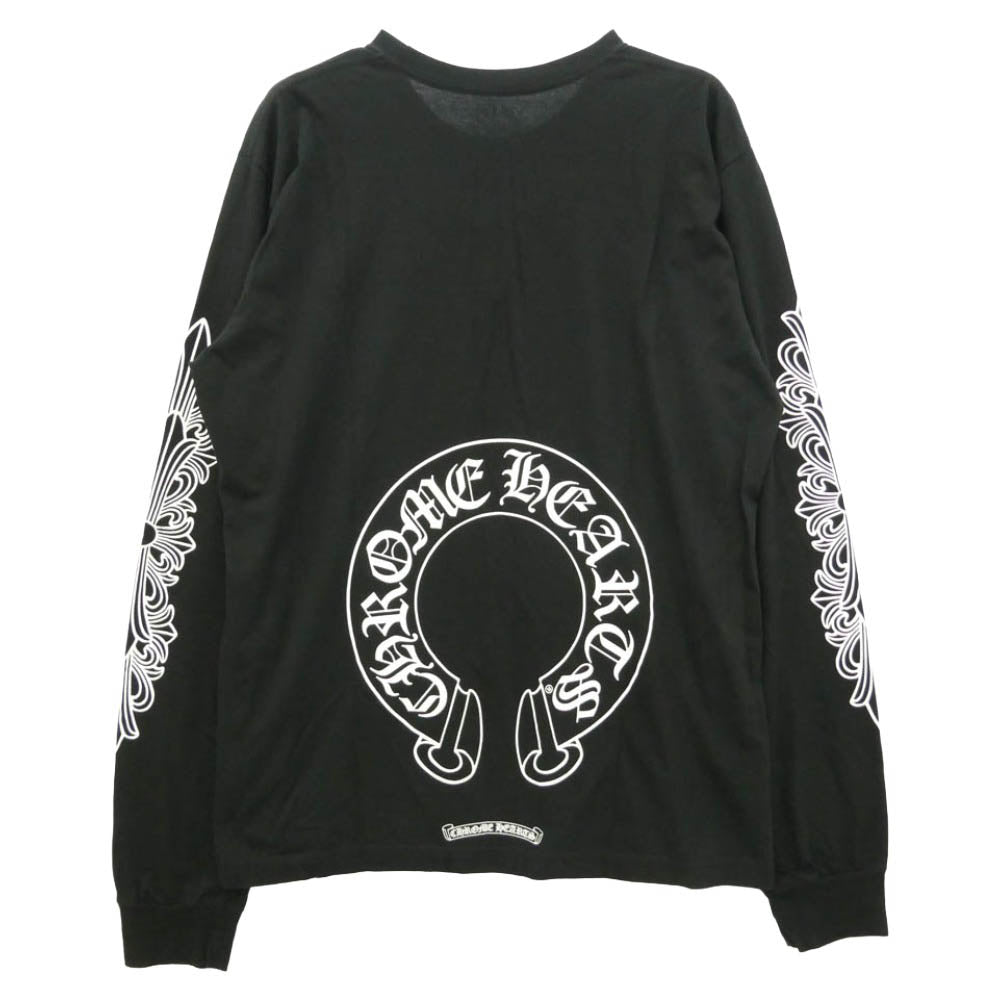 CHROME HEARTS クロムハーツ（原本無） FLOLAL CROSS HORSESHOE L/S Tee フローラルクロス バックホースシュー プリント 長袖 Tシャツ ブラック系 XL【美品】【中古】