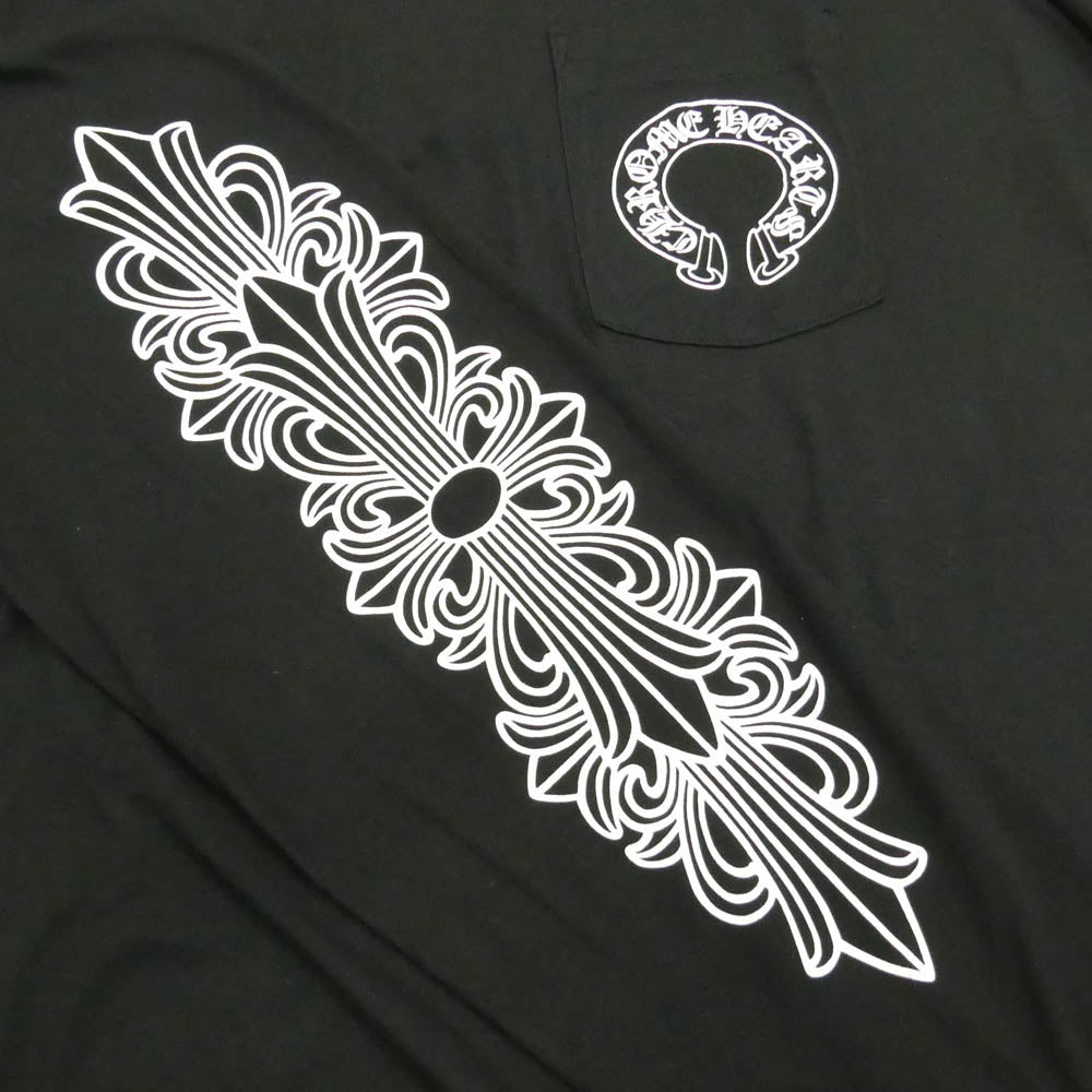CHROME HEARTS クロムハーツ（原本無） FLOLAL CROSS HORSESHOE L/S Tee フローラルクロス バックホースシュー プリント 長袖 Tシャツ ブラック系 XL【美品】【中古】