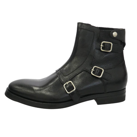 Alexander McQueen アレキサンダーマックイーン 505626 モンクストラップ バックジップ レザーブーツ ブラック系 41.5【美品】【中古】