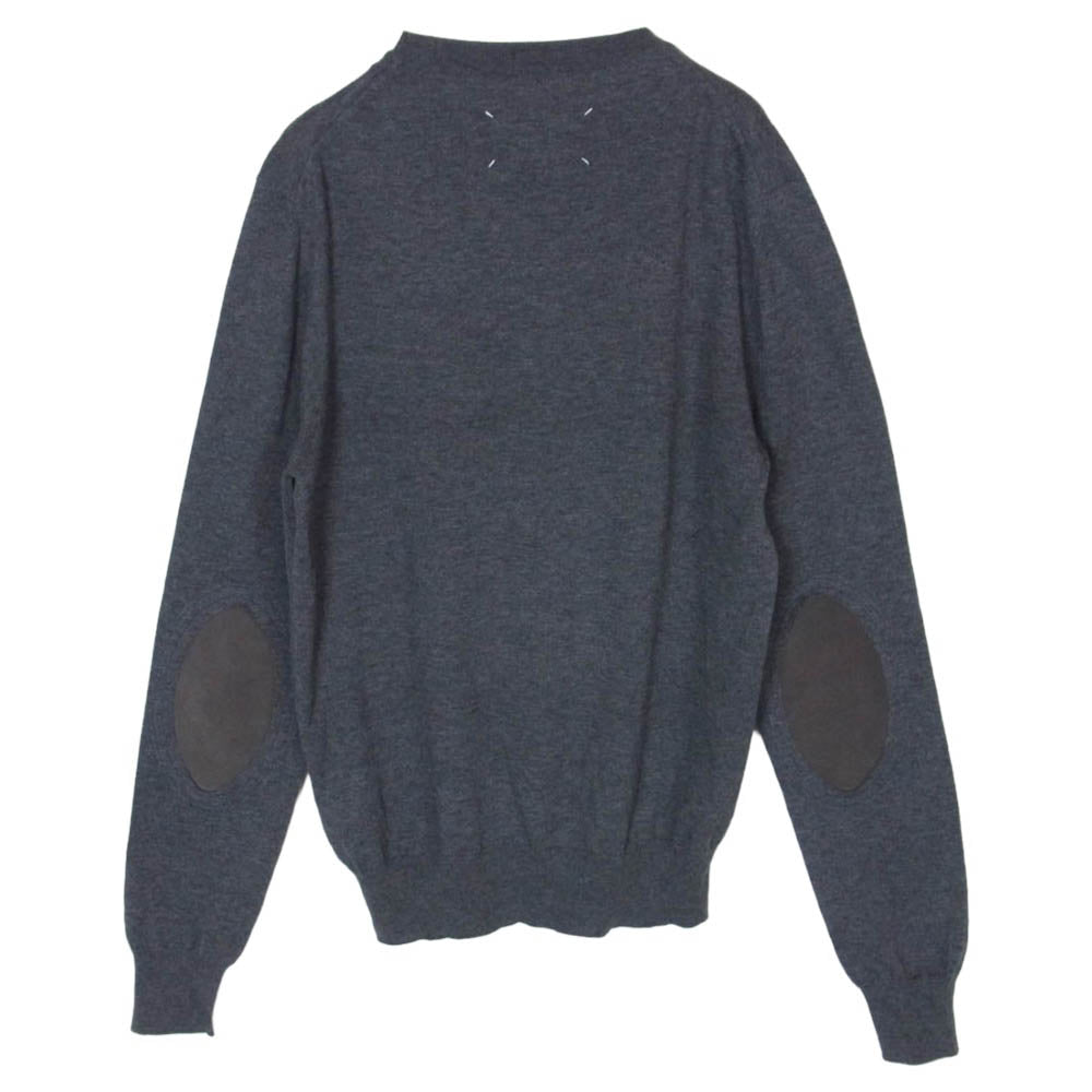 MAISON MARGIELA メゾンマルジェラ S50HA0845 S16564 14ライン 4ステッチ 四つタグ スエードレザーエルボーパッチ コットンウール クルーネック ニット セーター チャコール系 859 S【新古品】【未使用】【中古】