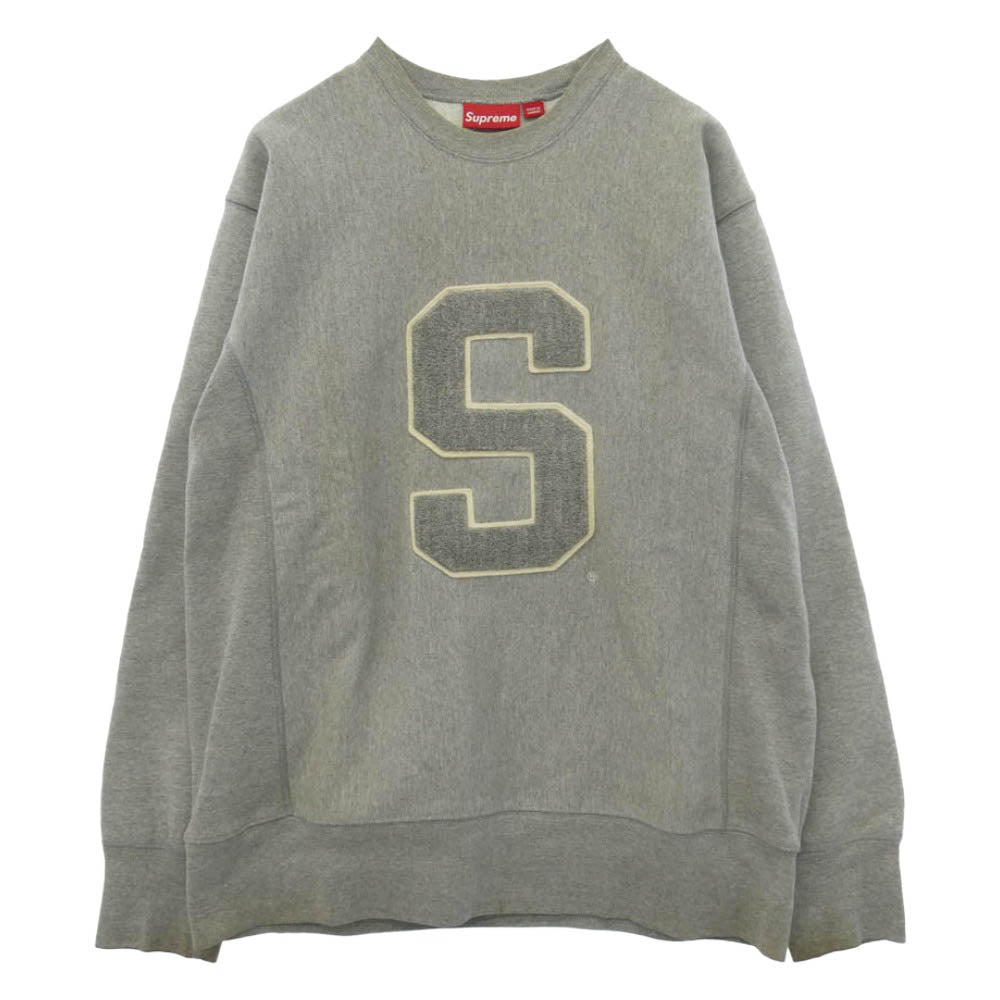 Supreme シュプリーム 00s カナダ製 紙タグ レタードワッペン Sロゴ クルーネック スウェット トレーナー グレー系 L【中古】