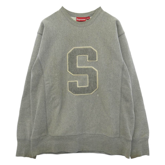 Supreme シュプリーム 00s カナダ製 紙タグ レタードワッペン Sロゴ クルーネック スウェット トレーナー グレー系 L【中古】