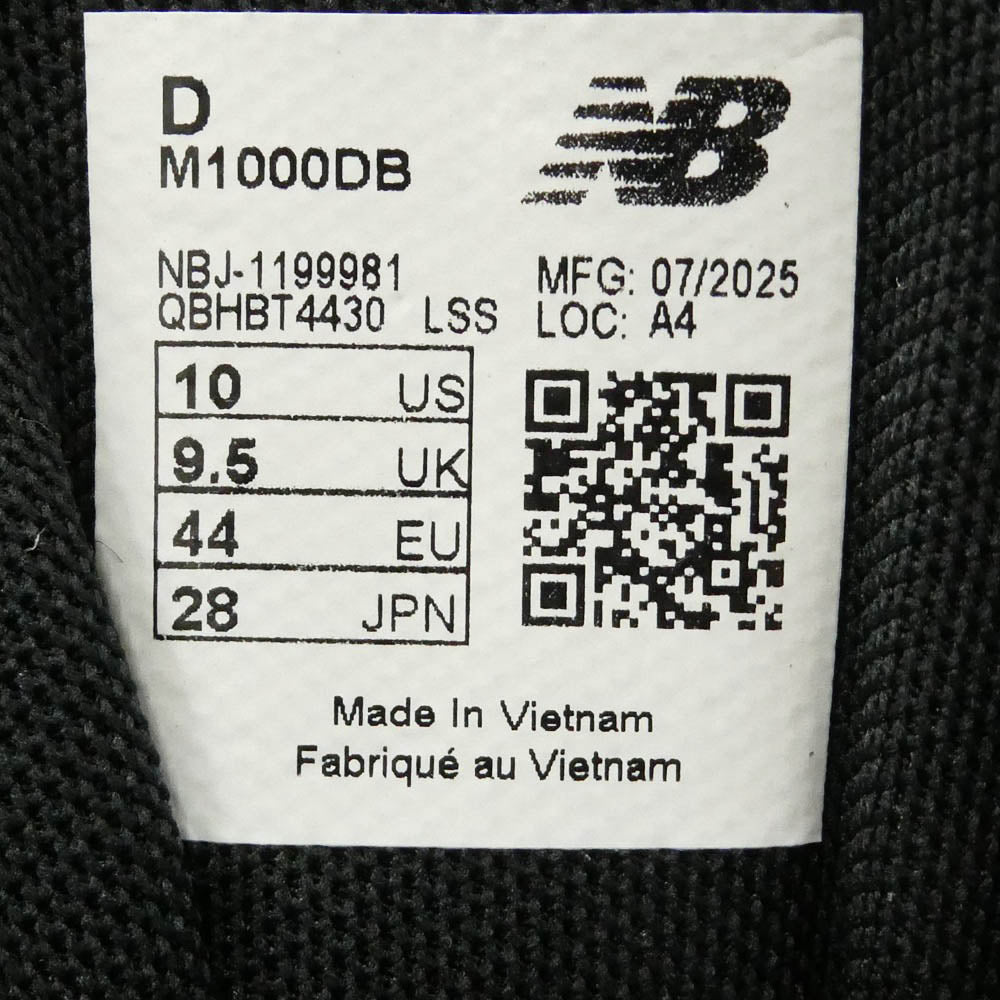 NEW BALANCE ニューバランス M1000DB BLACK オールブラック ローカット スニーカー トレーニングシューズ ブラック系 28cm【新古品】【未使用】【中古】