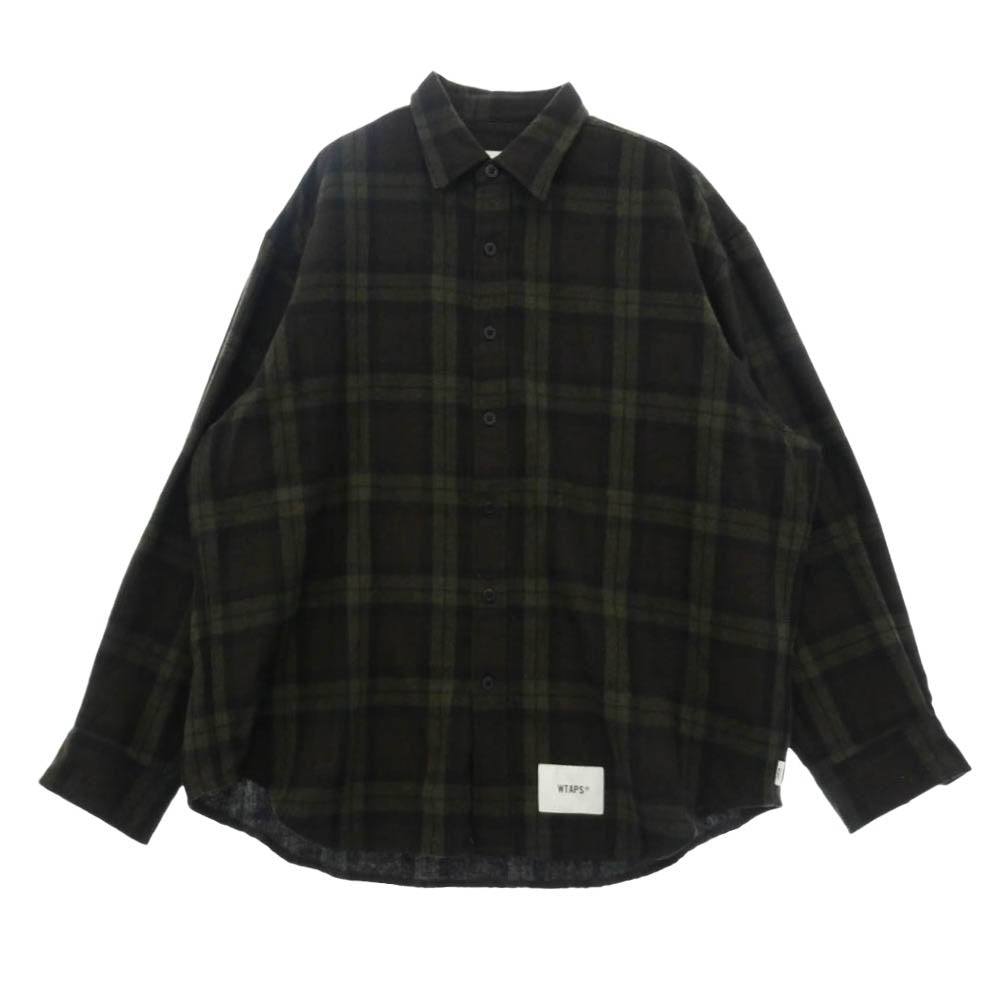 WTAPS ダブルタップス 25AW 252TQDT-SHM03 LS WOPL. TWEED. TEXTILE. OF リサイクルウール ツイード オーバーフィット 長袖 チェック シャツ ダークブラウン系 02【中古】