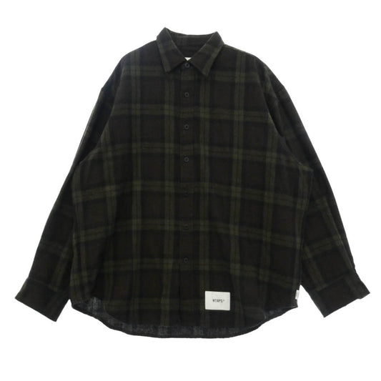 WTAPS ダブルタップス 25AW 252TQDT-SHM03 LS WOPL. TWEED. TEXTILE. OF リサイクルウール ツイード オーバーフィット 長袖 チェック シャツ ダークブラウン系 02【中古】