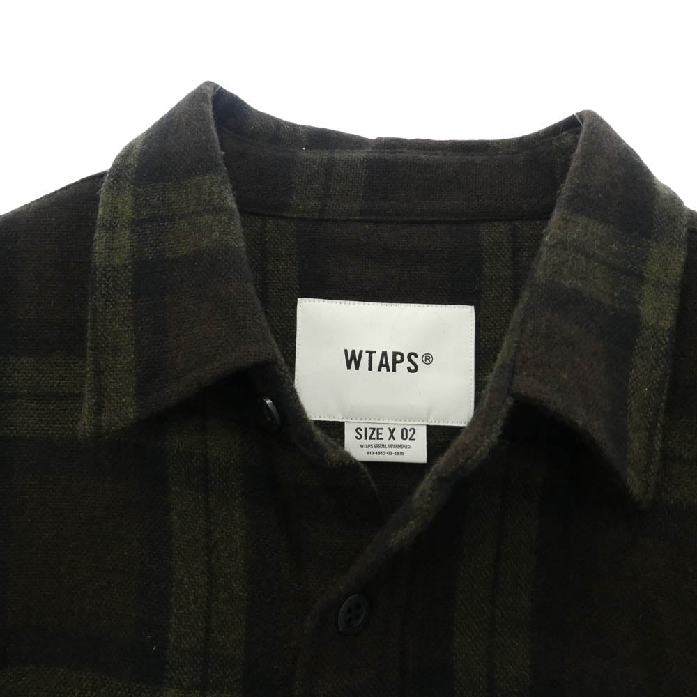 WTAPS ダブルタップス 25AW 252TQDT-SHM03 LS WOPL. TWEED. TEXTILE. OF リサイクルウール ツイード オーバーフィット 長袖 チェック シャツ ダークブラウン系 02【中古】