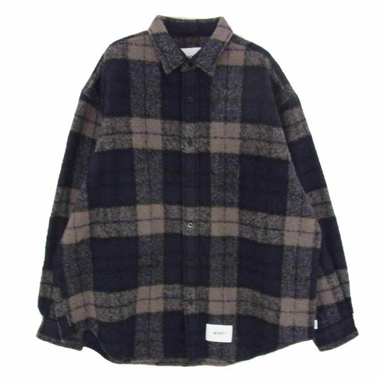 WTAPS ダブルタップス 25AW 252TQDT-SHM04 LS WONY. TWEED. TEXTILE. OF トライスピンループ ツイード オーバーフィット 長袖 チェックシャツ ダークネイビー系 03【中古】