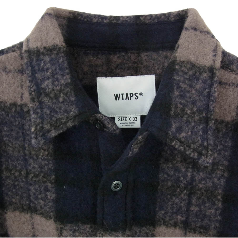 WTAPS ダブルタップス 25AW 252TQDT-SHM04 LS WONY. TWEED. TEXTILE. OF トライスピンループ ツイード オーバーフィット 長袖 チェックシャツ ダークネイビー系 03【中古】