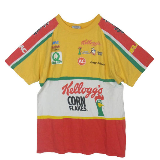ヴィンテージ USA製 90s CHASE RACE WEAR Kellogg ケロッグ 企業ロゴ レーシング 半袖 Tシャツ イエロー系 ホワイト系 レッド系 XL【中古】