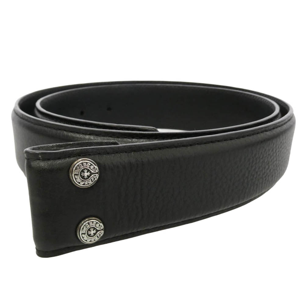 CHROME HEARTS クロムハーツ（原本有） 34サイズ 1.5 STRAP 1.5inch スクロールレーベルリベッツ レザー ベルト ブラック系 34【中古】