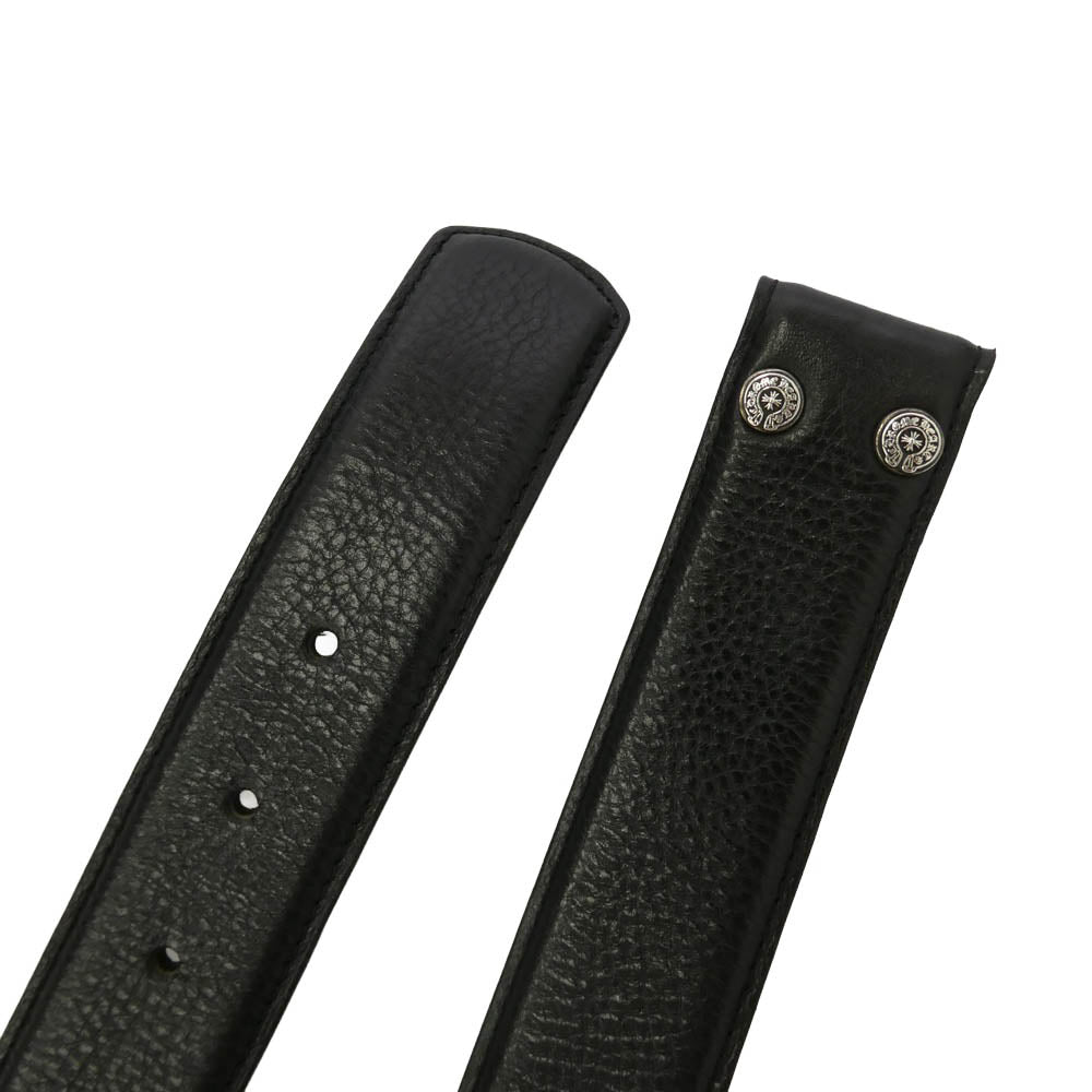 CHROME HEARTS クロムハーツ（原本有） 34サイズ 1.5 STRAP 1.5inch スクロールレーベルリベッツ レザー ベルト ブラック系 34【中古】