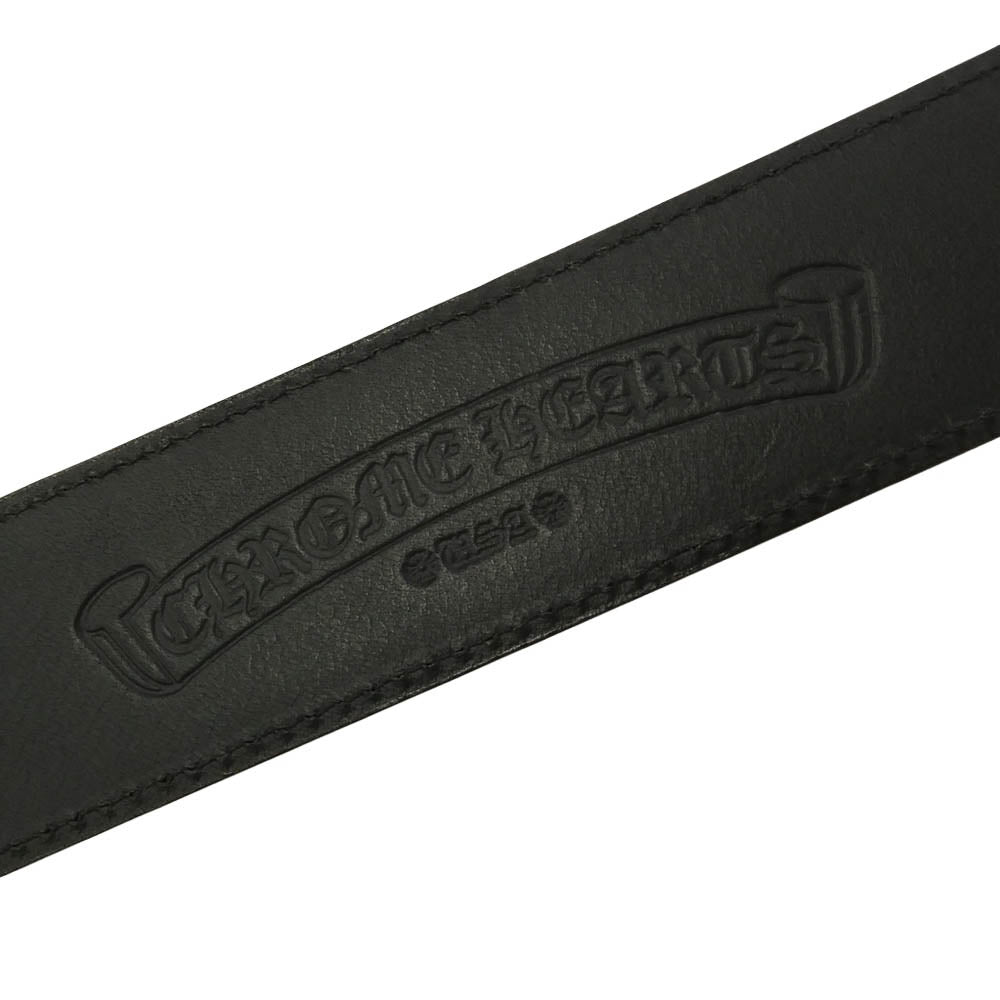 CHROME HEARTS クロムハーツ（原本有） 34サイズ 1.5 STRAP 1.5inch スクロールレーベルリベッツ レザー ベルト ブラック系 34【中古】