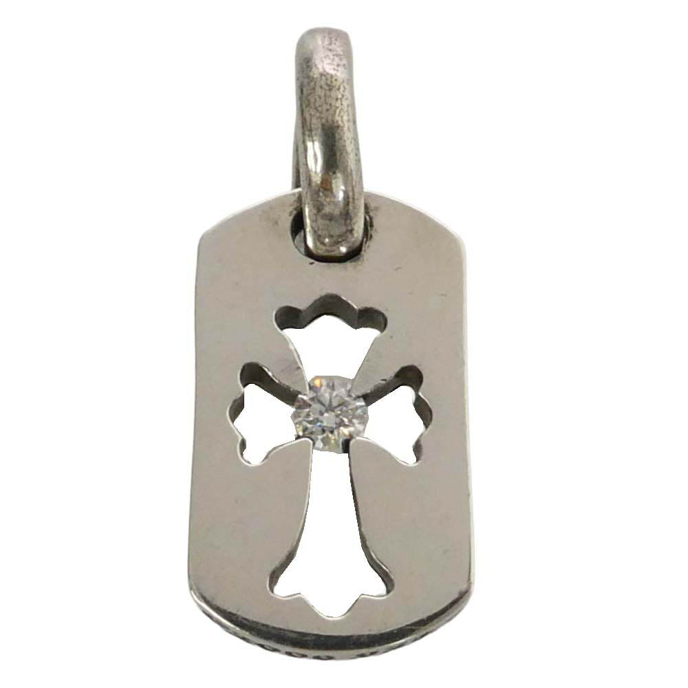 CHROME HEARTS クロムハーツ（原本有） ユナイテッドアローズ購入レシート付属 DT TNY CO CRS 1DIA タイニーカットアウトクロスドッグタグ 1ダイヤ チャーム ペンダントトップ シルバー系【中古】