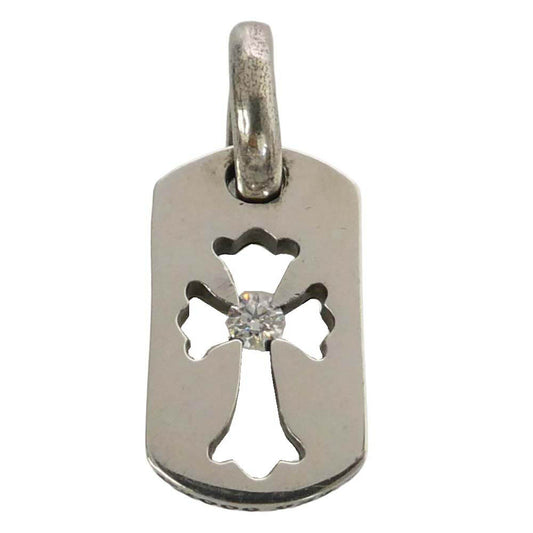 CHROME HEARTS クロムハーツ（原本有） ユナイテッドアローズ購入レシート付属 DT TNY CO CRS 1DIA タイニーカットアウトクロスドッグタグ 1ダイヤ チャーム ペンダントトップ シルバー系【中古】