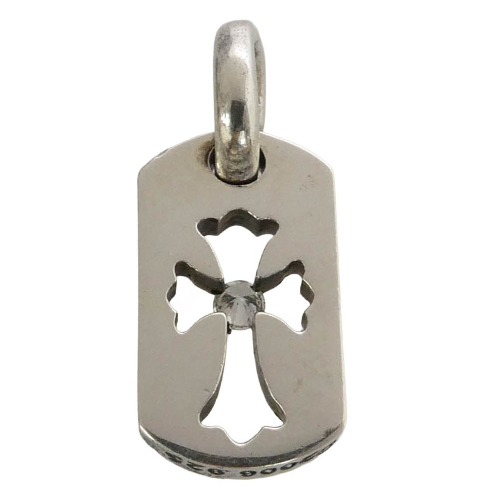 CHROME HEARTS クロムハーツ（原本有） ユナイテッドアローズ購入レシート付属 DT TNY CO CRS 1DIA タイニーカットアウトクロスドッグタグ 1ダイヤ チャーム ペンダントトップ シルバー系【中古】