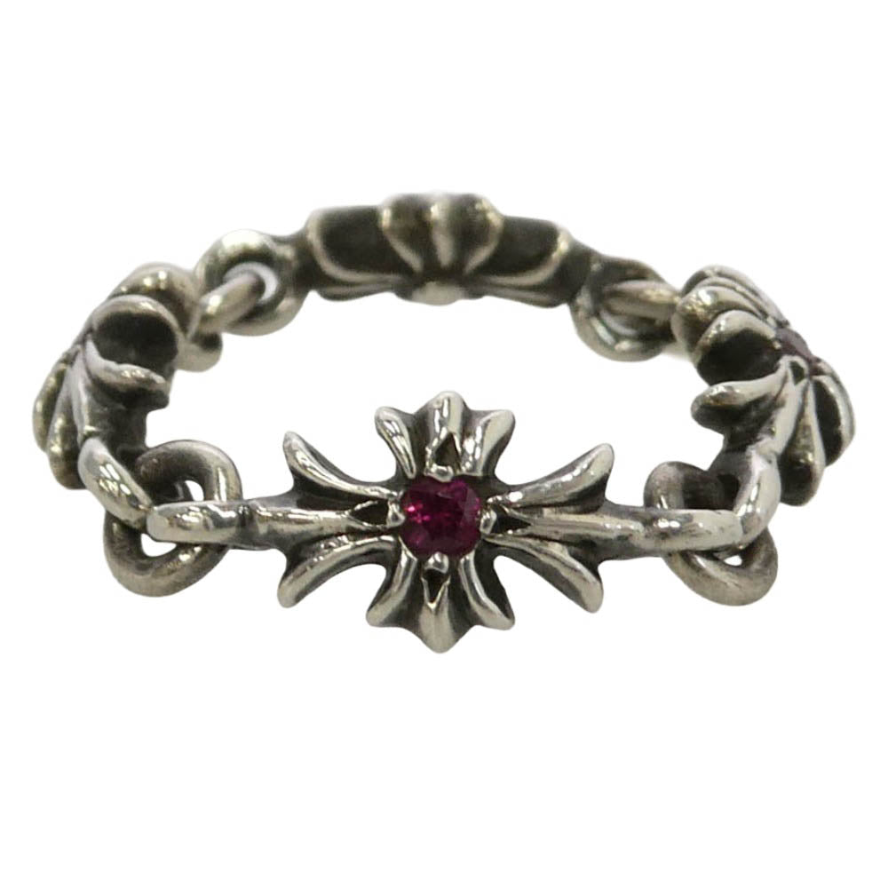 CHROME HEARTS クロムハーツ（原本無） RING TNY E CH PLS タイニーECHプラス ピンクサファイヤ リング シルバー系 レッド系 約9号【中古】