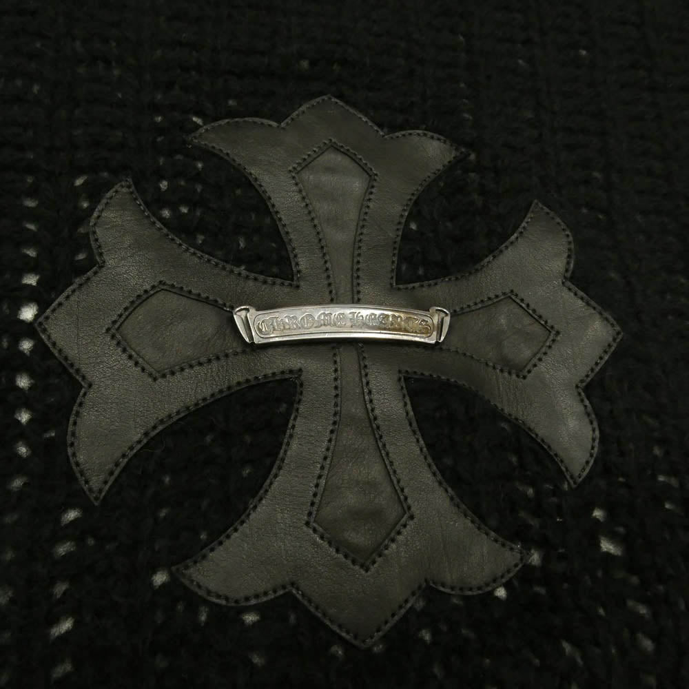 CHROME HEARTS クロムハーツ（原本無） 2613-304-3203 CH Plus Leather Patch Cashmere Knit Cardigan CHプラス レザーパッチ カシミヤ混 ニット カーディガン ブラック系 OS【中古】