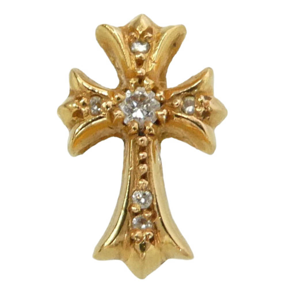 CHROME HEARTS クロムハーツ（原本無） 22K CH CRS 2 FAT P/DIA CHクロス ファットスタッド パヴェダイヤ ピアス ゴールド系【中古】