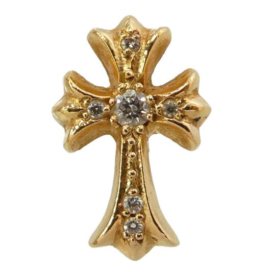 CHROME HEARTS クロムハーツ（原本無） 22K CH CRS 2 FAT P/DIA CHクロス ファットスタッド パヴェダイヤ ピアス ゴールド系【中古】