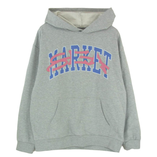 WIND AND SEA ウィンダンシー 25SS WDS-C-MKT-25-Q2-CS-01 × MARKET ARCH LOGO HOODED SWEAT SHIRT マーケット アーチロゴ フーデッド スウェットシャツ グレー系 L【中古】
